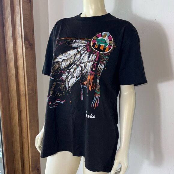 Vintage Black Native American Puffy Embellished Graphic Single Stitch T-Shirt Si - Picture 14 of 16